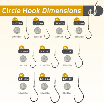 Fishing Hook Rigs 25/50 Pack - Circle Hook 1/0-10/0 with Stainless Steel Leader, Crane Swivel - Heavy Duty Saltwater Rigs for Catfish, Shark, Surf & Bottom Fishing