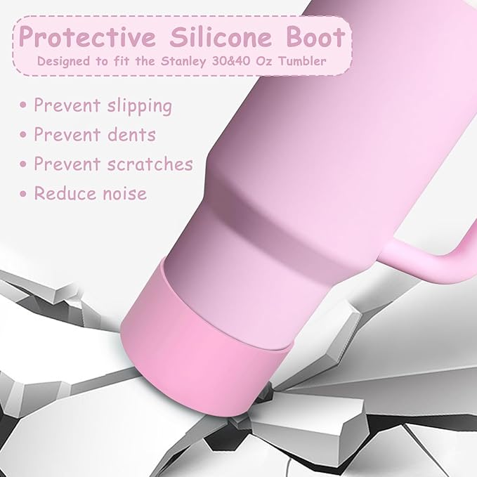 Stanley Cup Accessories Set,Including 2 Pcs 0.4in Straw Cover, 1 Silicone Spill-Proof Stopper Set of 3, 1 Cute Flower Handle Charm, 1 Silicone Boot Fits Stanley 40&30 Oz Tumbler (Lavender Pink)
