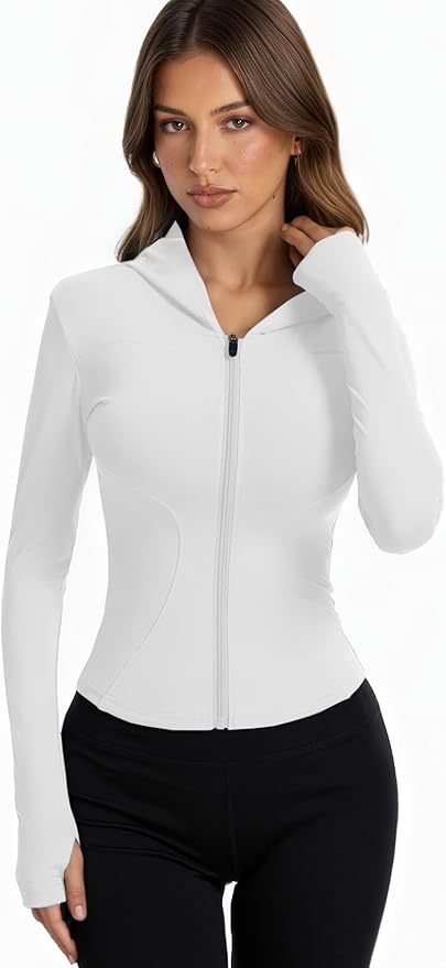 Women Bbl Jackets with Hood Compression Workout Tops Lined or Unlined Lightweight Yoga Gym Jacket with Thumb Hole