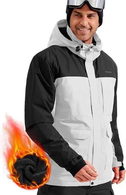 FREE SOLDIER Men's Waterproof Ski Jacket Fleece Lined Warm Winter Snow Coat with Hood Fully Taped Seams