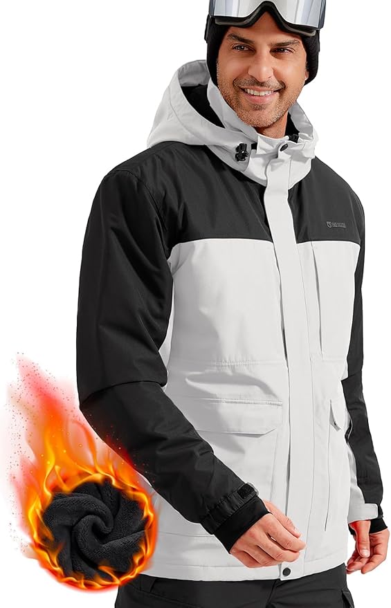 FREE SOLDIER Men's Waterproof Ski Jacket Fleece Lined Warm Winter Snow Coat with Hood Fully Taped Seams