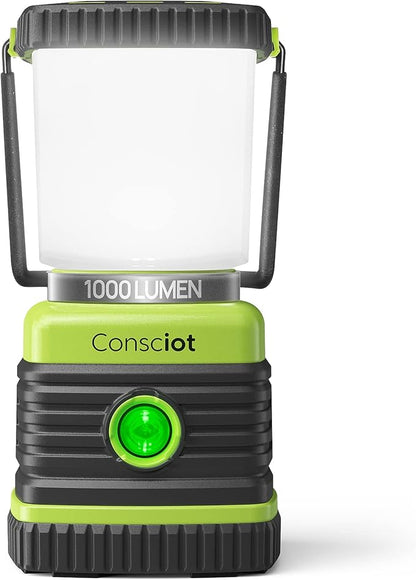 LED Camping Lantern, Consciot Battery Powered LED Lantern Flashlight, 1000LM, 4 Light Modes, IPX4 Waterproof, Survival Kits for Indoor Outdoor, Emergency Light for Home Power Outages, Hurricane, Storm