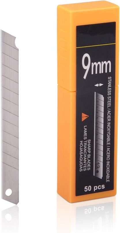 FOSHIO 60 Degree Snap Off Blades 9MM Universal Art Knife Replacement Blades, High Hardness Stainless Steel Auto Vinyl Wrap Box Cutters Knife, Pack of 100