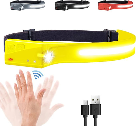 EGUKU Headlamp Rechargeable, Rechargeable LED Headlamps 1200Lumens 2 COB 230°Wide Beam Headlight with Motion Sensor Bright 5 Modes Lightweight Waterproof Head Lamp for Outdoor Running, Camping Hiking