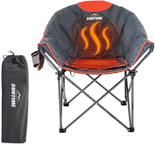 OUTDOOR LIVING SUNTIME Oversized Heated Camping Chair,3 Heat Levels, Portable Folding Lawn Chairs for Adults Outdoor Sports Support 400 LBS，Padded Moon Leisure Chair for Camping,Battery Not Included