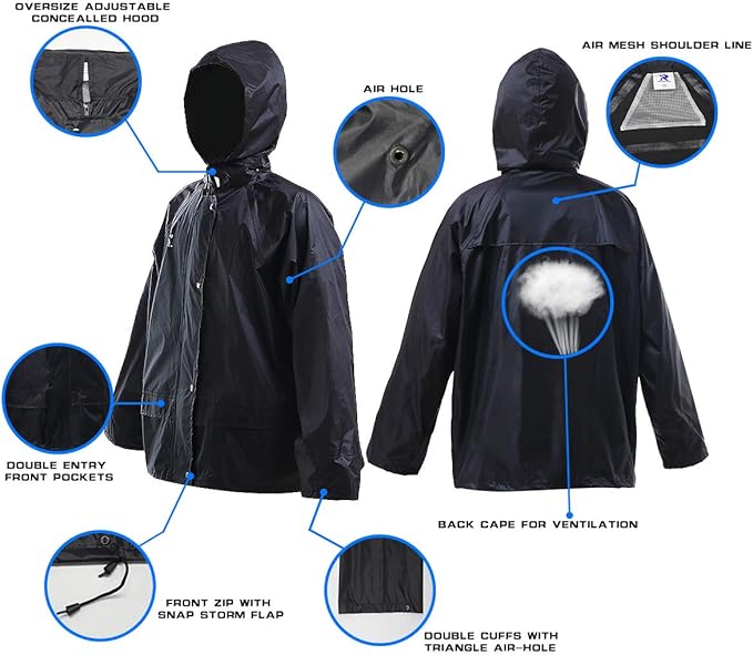 RainRider Rain Jacket Pants Suits for Men Women Waterproof Lightweight Rain Gear Workwear