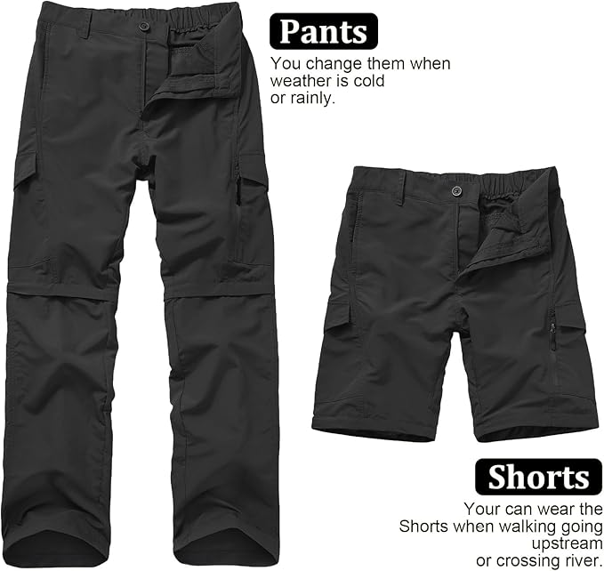 Mens Hiking Pants Quick Dry Lightweight Fishing Convertible Zip Off Safari Trousers
