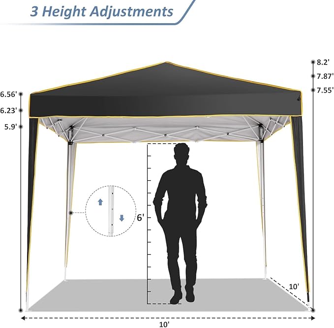 COBIZI 10x10 Pop Up Canopy with 4 Sidewalls, Easy up Canopy for Events, Sports, Beach, Party, Outdoor Party Canopies with 4 Weight Bags, Stakes x4, Ropes x4, Black
