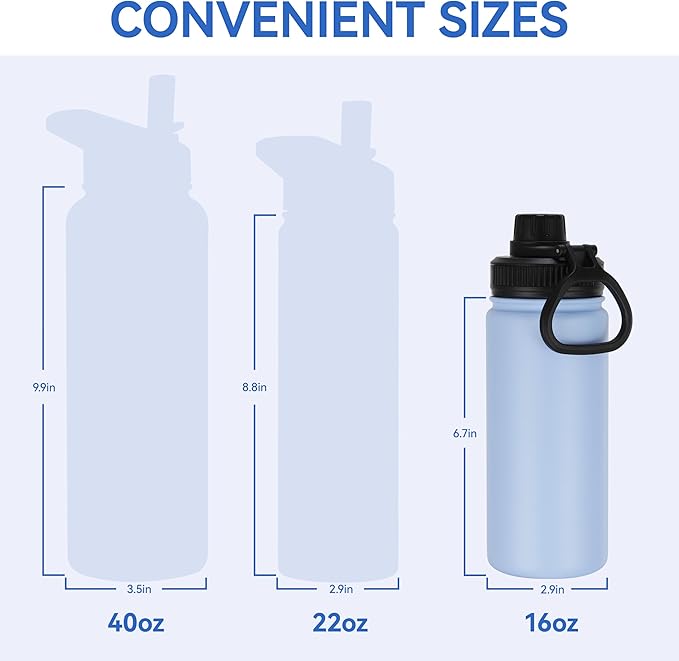 DOMICARE 16 oz Kids Water Bottle for School Stainless Steel Double Wall Vacuum Insulated Water Bottle with Straw lids & Spout Lid, Leakproof BPA Free (Light Blue,1)