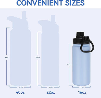 DOMICARE 16 oz Kids Water Bottle for School Stainless Steel Double Wall Vacuum Insulated Water Bottle with Straw lids & Spout Lid, Leakproof BPA Free (Light Blue,4)
