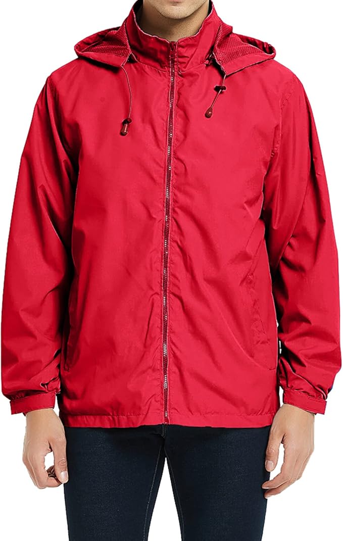 Mens Lightweight Windbreaker Jacket Waterproof Rain Jacket with Hood Soft Shell Jacket