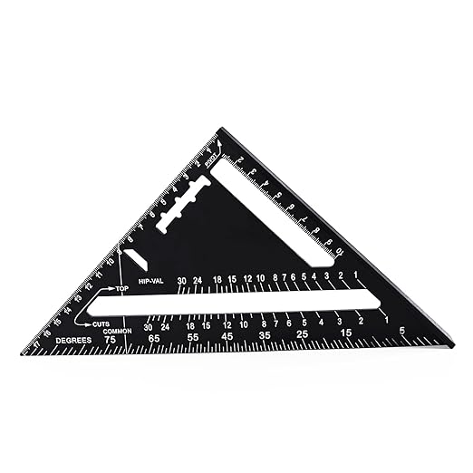 7 inch Rafter Square Triangle Ruler Angle Ruler Aluminum Alloy Double Scale Carpenter Triangle Square Rafter Tool Mensurement Tool for Woodworking and Carpentry