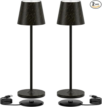 Ralaby IP54 Cordless Table Lamps Portable Rechargeable Battery Operated Lamp Aluminum Dimmable Indoor/Outdoor Cordless Lamp, Desk Lamp for/Restaurant/Camping/Bedroom (2 Pack,Black Brush Gold,4800mAh)