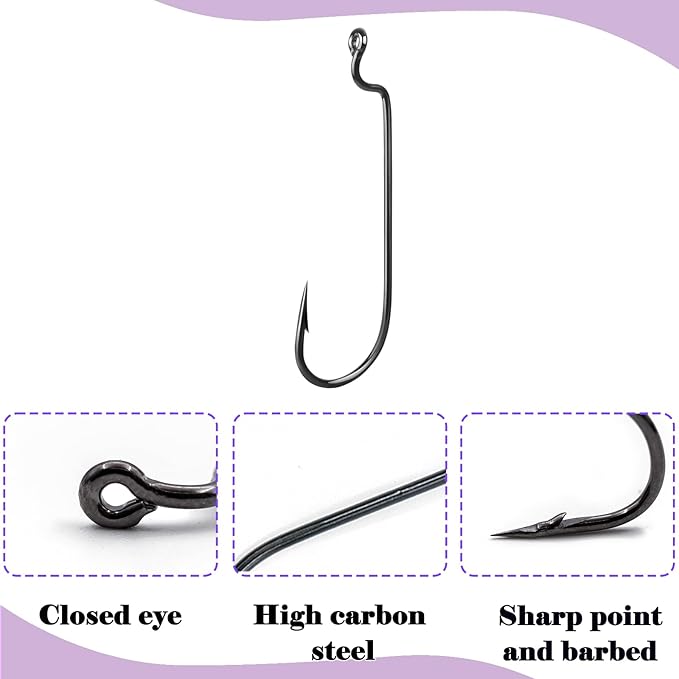 EWG Hooks for Bass Fishing,50Pcs/100Pcs Texas Carolina Rig Hooks Worm Hook Weedless/Inline for Soft Plastic Baits Saltwater