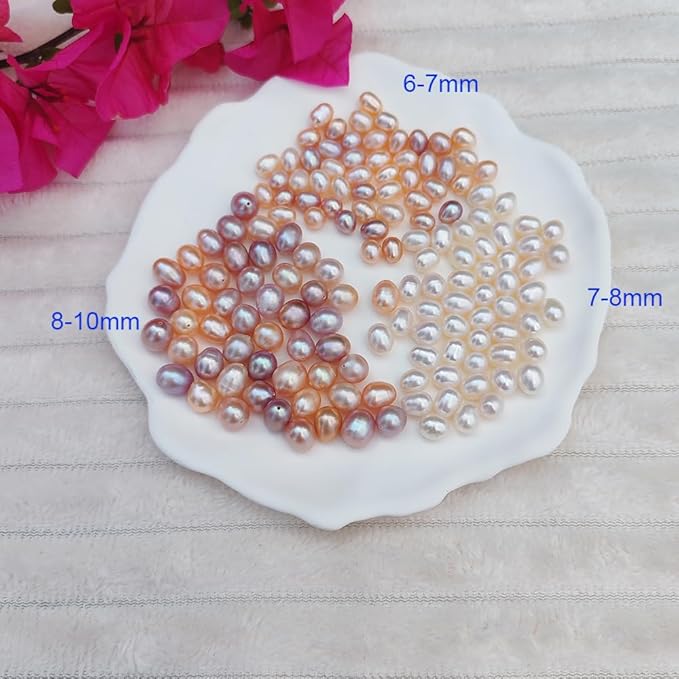 50 Pcs Natural Pearl Beads for Jewelry Making AAA 8-9 mm No Holes Natural Genuine Real Freshwater Cultured Pearl Oval Pearls Beads Loose Gemstone Bead Crafts Gift for Women,DIY Gifts.