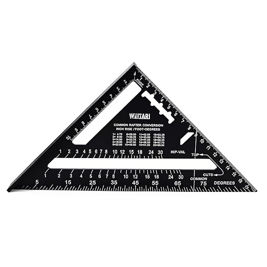 7 inch Rafter Square Triangle Ruler Angle Ruler Aluminum Alloy Double Scale Carpenter Triangle Square Rafter Tool Mensurement Tool for Woodworking and Carpentry