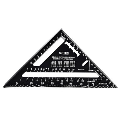 7 inch Rafter Square Triangle Ruler Angle Ruler Aluminum Alloy Double Scale Carpenter Triangle Square Rafter Tool Mensurement Tool for Woodworking and Carpentry