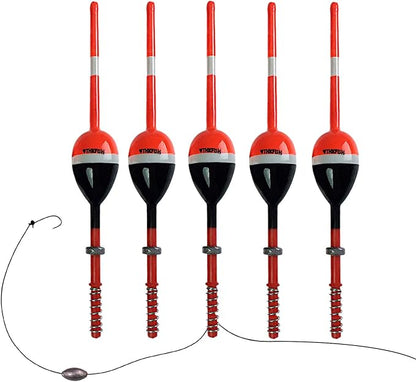 THKFISH Fishing Floats and Bobbers Balsa Wood Floats Spring Bobbers with Oval Slip Bobbers for Crappie Panfish Walleyes Fixed Bobber (1"X0.7"X6") (1.25"X0.75"X6") (2"X1.14"X5.86") 5pcs