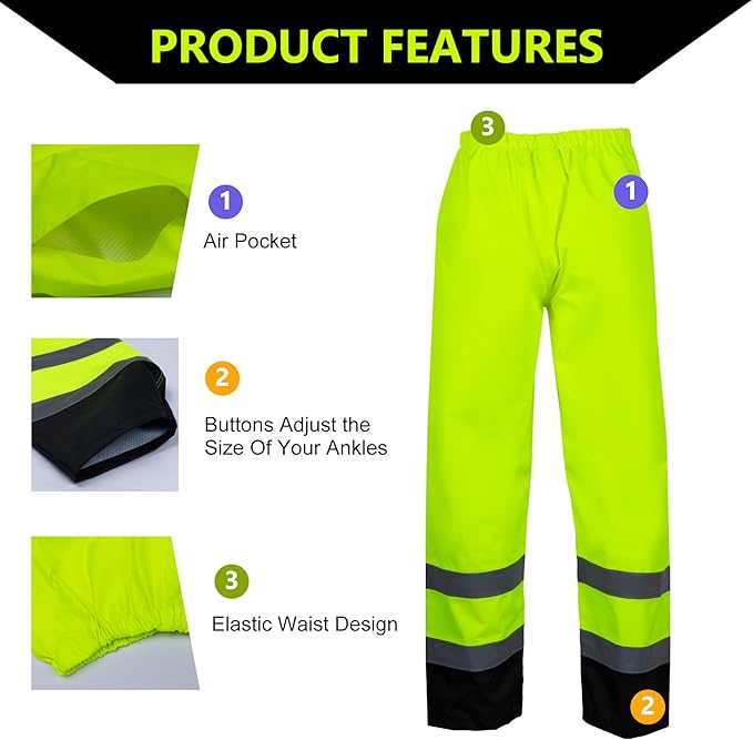 FONIRRA Class 3 High Visibility Rain Suit With Detachable Hood Waterproof Lime Reflective Safety Worker Jacket & Pants (S/M Yellow)