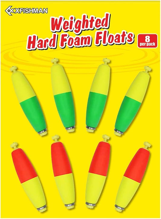 XFISHMAN Weighted-Bobbers-for-Fishing-Floats-Bouy Slip Bobber Fishing Corks Kit Crappie Bluegills Panfish Catfish Hand Made Foam Float 1 Inch 2 in 8-12 Pack