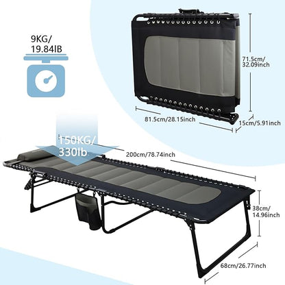 Oversized Padded Outdoor Folding Lounge Chair for Adults 330Ibs Patio Chaise Lounge for Outside 5-Position Adjustable Reclining Beach Chair with Pillow Pocket