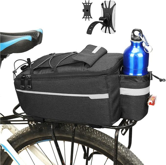 ZIMFANQI Bike Rear Rack Bag 10L Insulated Bike Trunk Cooler Bag Reflective Bicycle Rear Seat Cargo Bag Water Resistant Bike Panniers Bag Cycling Luggage Bag Shoulder Bag with Silicone Phone Holder