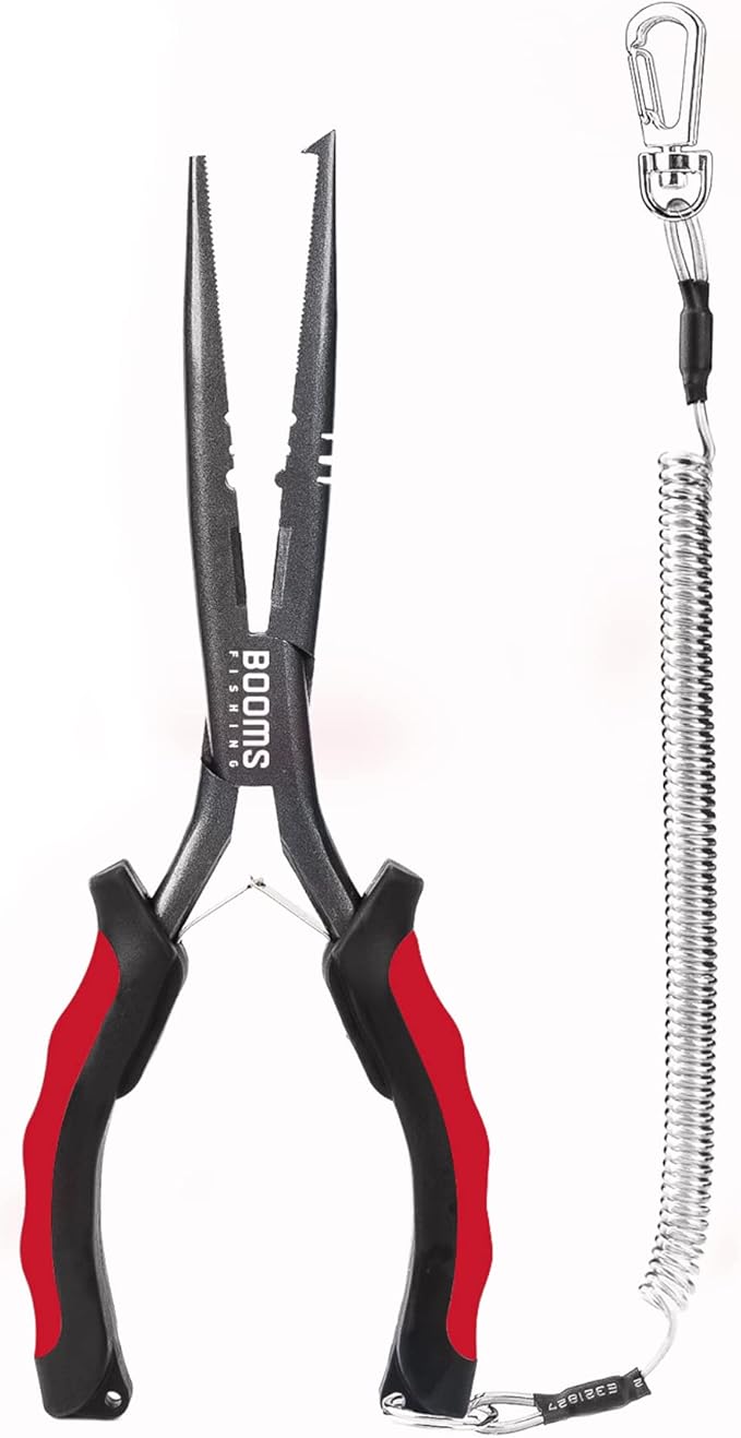Booms Fishing F03 Needle Nose Fishing Pliers, 9" Fisherman's Pliers, Long Nose Hook Remover, Saltwater Resistant Fishing Gear, Red