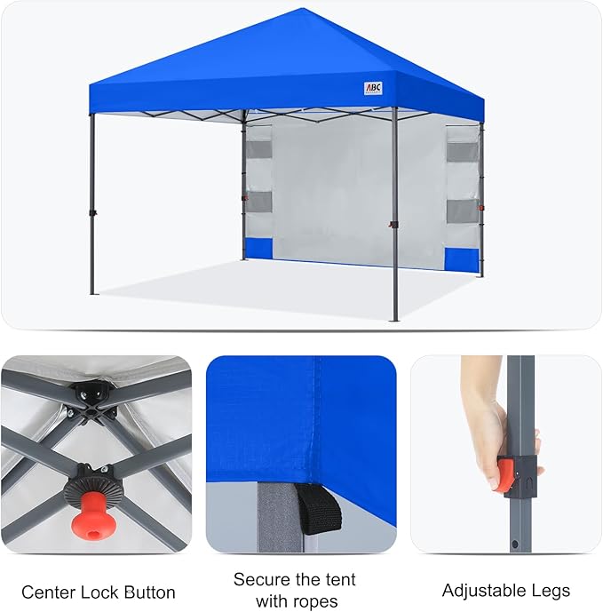 ABCCANOPY Pop Up Canopy with Sidewall,10x10 Outdoor Canopy Tent with Storage Sidewall for Commercial Events with 4 Weights (Royal Blue)