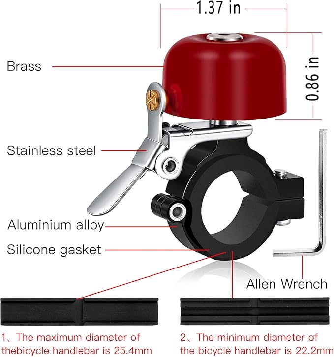 Greallthy Bike Bell Classic Brass Bicycle Bell,Bike Bells for Adults Kids, Loud Retro Bell for Road & Mountain Bikes, Universal Handlebar Fit.
