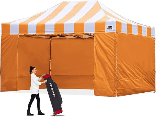 ABCCANOPY Heavy Duty Easy Pop up Canopy Tent with Sidewalls 10x15,Strip Orange