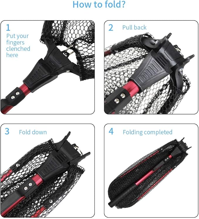 YVLEEN Folding Fishing Net - Foldable Fish Landing Net Robust Aluminum Telescopic Pole Handle and Nylon Mesh 16inch Hoop Size