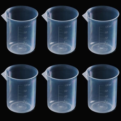 6pcs 3.4oz/100ml Plastic Measuring Cups Plastic Graduated Cup Transparent Scale Resin Clear Graduated Epoxy Mixing Jugs for Kitchen Cooking Medicine Measure Tool