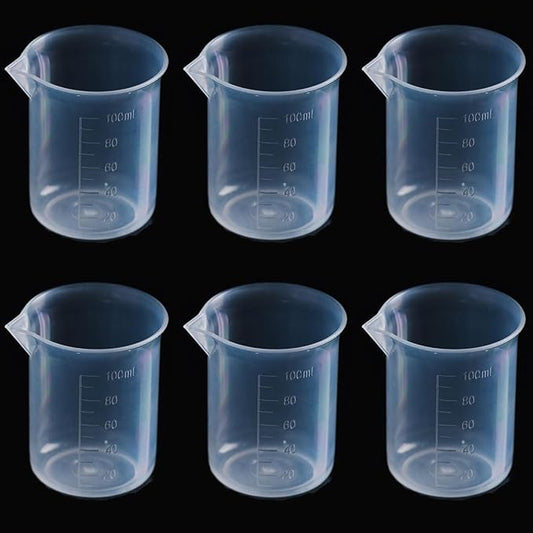 6pcs 3.4oz/100ml Plastic Measuring Cups Plastic Graduated Cup Transparent Scale Resin Clear Graduated Epoxy Mixing Jugs for Kitchen Cooking Medicine Measure Tool