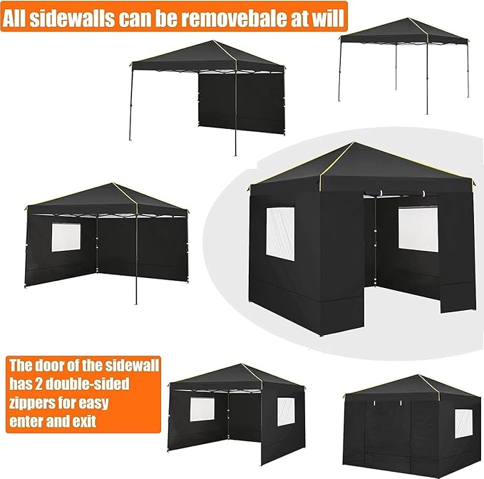 10x10 Pop Up Canopy Tent with 4 Sidewalls and Mesh Windows 2.0, Waterproof Commercial Instant Gazebo Tent Outdoor Canopy Tents for Party/Exhibition/Picnic with Carry Bag,4 Stakes & Ropes (Black)