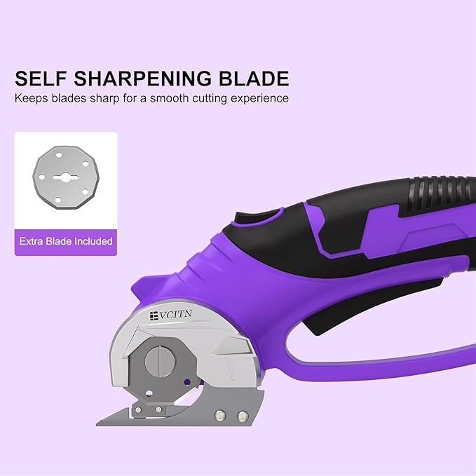 Cordless Electric Scissors,4V Rechargeable Cardboard & Carpet Cutter,Electric Self-Sharpening Rotary Cutter for Fabric,Heavy Duty Scissor with LED Light for Crafts Leather or Plastic Packages,Purple