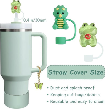 Stanley Cup Accessories Set,Including 2 Pcs 0.4in Straw Cover, 1 Silicone Spill-Proof Stopper, 1 Cute Handle Charm, 1 Silicone Boot Fits Stanley 40&30 Oz Tumbler (Eucalyptus Green)
