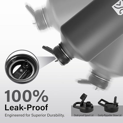 1 Gallon Water Bottle Insulated | Thickened Stainless Steel Vacuum Metal Water Jug | Portable Sports Large for Gym and Hiking with Straw, Carrier Bag, Handle Strap | BPA-Free 128 oz