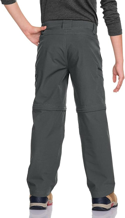 CQR Kids Youth Hiking Cargo Pants, UPF 50+ Quick Dry Convertible Zip Off Pants, Outdoor Camping Pants