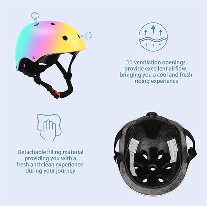 Color Gradient Adjustable Kids Bike Helmet with Knee & Elbow Pads Set | Multi-Sport Safety Gear for Boys & Girls Ages 5-14 | Skateboarding, Scooters, Roller & Inline Skating, Longboarding