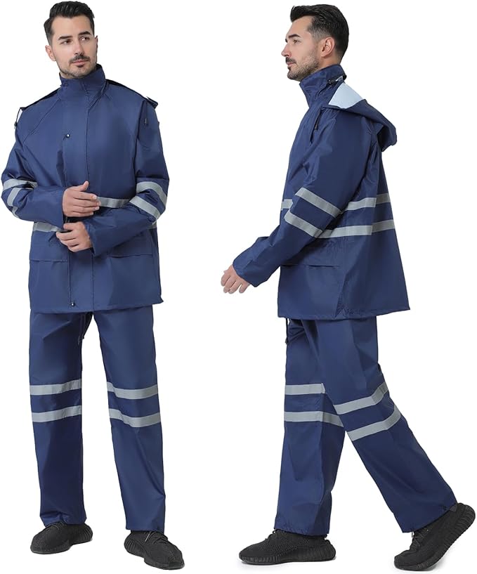 Rain Suit, High Visibility Reflective Safety Jacket, Lightweight Rain Gear, Waterproof Rain Jacket with Pants