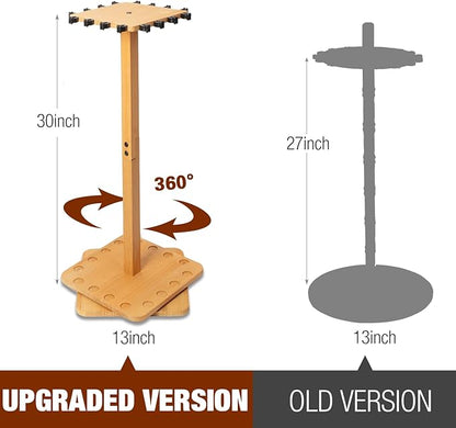 Ghosthorn Fishing Rod Holders for Garage 360 Degree Rotating Fishing Pole Rack, Floor Stand Holds up to 16 Rods Wood Fishing Gear Equipment Storage Organizer, Fishing Gifts for Men Women