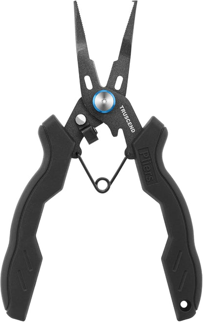 TRUSCEND Lockable Handy Fishing Pliers with Innovative Ergonomic Handle, Saltwater Corrosion Resistant Teflon Coated Fishing Tool, Multi-Function Fishing Gear with Mo-V Cutter
