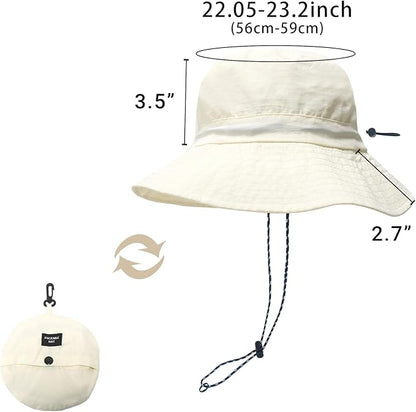 PFFY Quick Dry Waterproof Packable Bucket Hat for Women Men Outdoor Sun Hats with Detachable Chin Strap