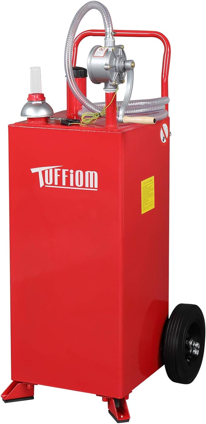 TUFFIOM 30 Gallon Fuel Gas Caddy w/Wheels & Manual Siphon Pump,Portable Diesel Fuel Transfer Storage Tank w/8.9ft Hose,Gasoline Can Container for ATV Car Mowers Tractor Boat