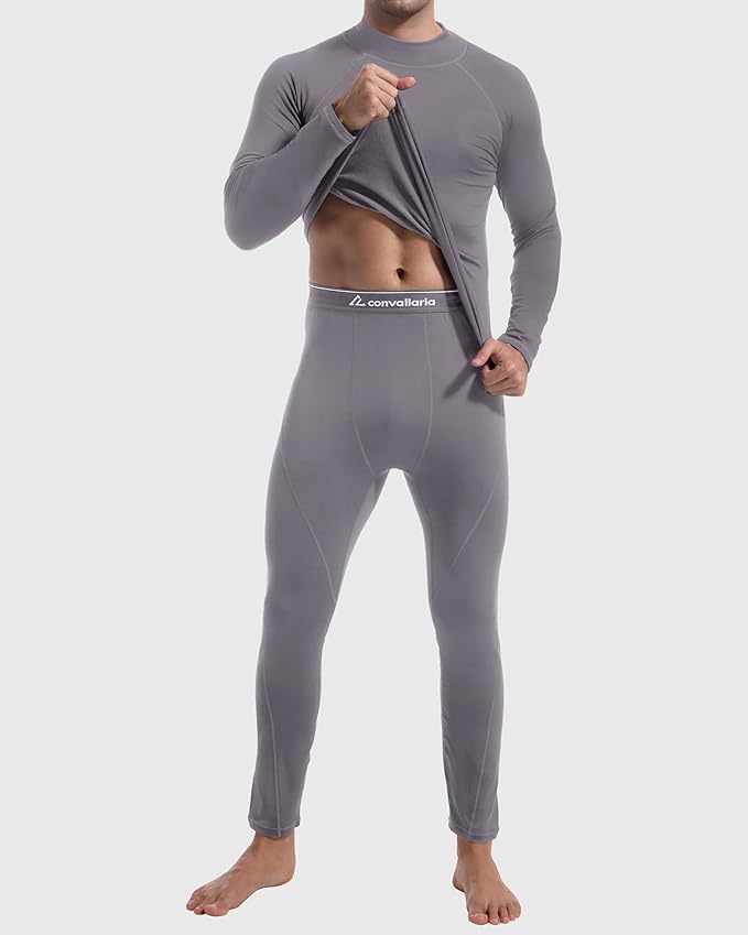 CL convallaria Thermal Underwear for Men Long Johns Fleece Lined Hunting Gear Set Base Layer for Cold Weather XS-4XL