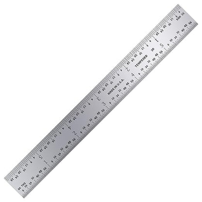 PEC Tools 6" Machinist Metal Ruler(3 Pack), 1/25" Thick X 3/4" Wide,Satin Chrome, High Carbon Steel Ruler Scale with Markings 1/32", 1/64", 1/10", 1/50" Made in USA