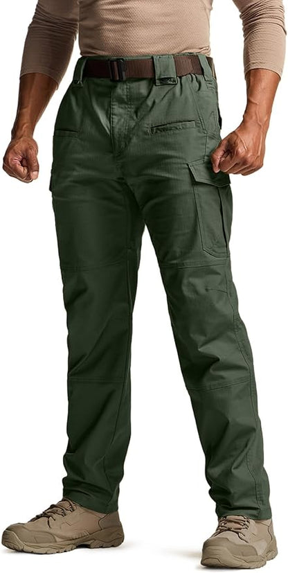 CQR Men's Flex Stretch Tactical Pants, Water Resistant Ripstop Cargo Pants, Lightweight EDC Outdoor Work Hiking Pants