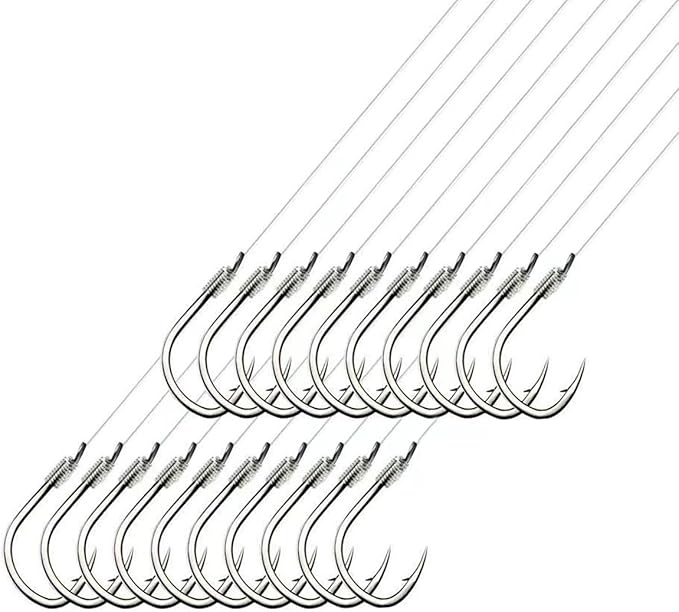 AMHDV Tiny Fishing Hooks with Line, Small Fishing Hook and Leader (Pack of 20)
