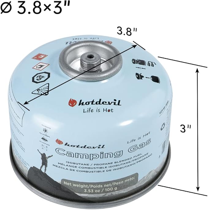 Hotdevil Isobutane Fuel Canister 100 Gram Camping Stove Fuel Butane Propane Blend Camping Fuel Gas Canister Backpacking Fuel Light-weight Compact Camping Fuel Mini Propane Tanks Camp Stove Fuel 3.53oz