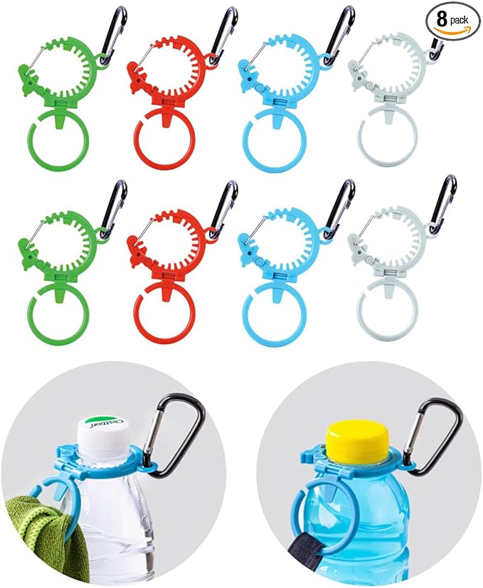 Durable Water Bottle Holder with Carabiner Hook,Towel Loop,Hat Clip,Patented Fluorescent Design for 1.0-1.4(in) Diameter Bottles,Heavy Duty Outdoor Water Bottle Clip for Camping,Travel and Daily Use
